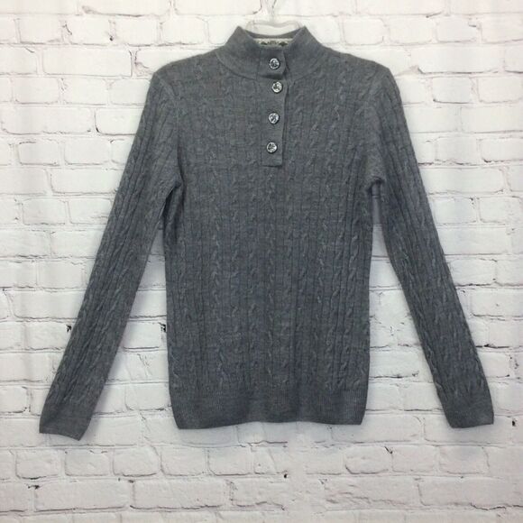 GH Bass Sweater Women's Size M Slate Gray Cable Knit Light Academia Cozy Minimal - Picture 1 of 8
